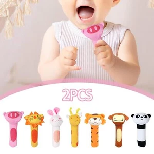 2x Baby Cartoon Hand Rattles Squeaker Toys Soft Visual Development for Gifts - Picture 1 of 7