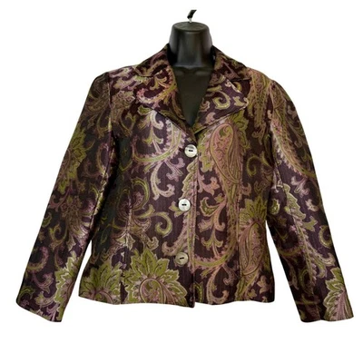 Chaqueta Blazer Chicos Paisley Brocado Metálico Mujer Talla 1 Púrpura Verde Foto 1 de 4