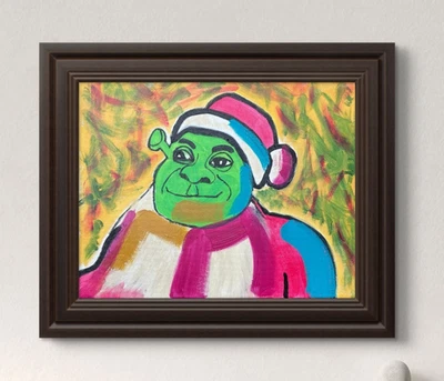 Arte Original "Santa Shrek" 11x14 Lienzo Expresionismo Diseño Abstracto Arte Hogar Foto 1 de 4