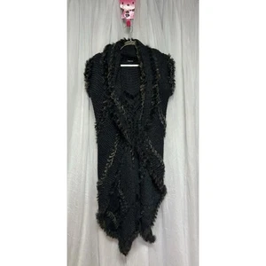 Dolce Cabo Real Rabbit Fur Long Duster Cardigan Pockets Knit Sweater Size Medium - Picture 1 of 12