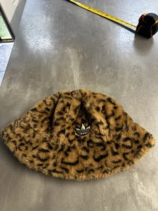 Retro Fluffy Adidas Bucket Hat Leopard Print One Size Festival Dance Hip hop - Picture 1 of 8