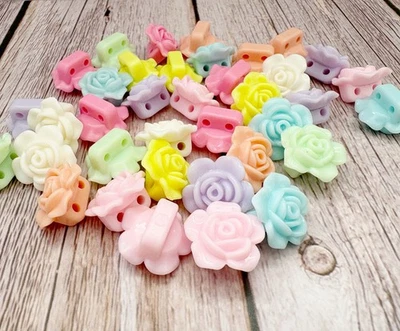 50 x Mixed Acrylic Rose Flower Beads 19mm 2 Holes Bright Joblot Bulk Wholesale - Image 1 of 4