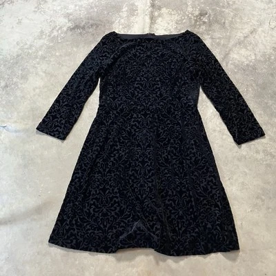 Talbots Dress Womens Size Medium Black Long Sleeve Velvet Burnout Lined - Image 1 of 4