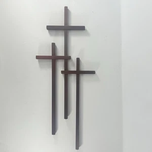 Vintage MCM Wood Cross Wall Hanging Three Intertwined Connected 21.5” x 9" - Picture 1 of 4