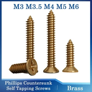 Solid Brass Phillips Countersunk Self Tapping Screws Wood Screw M3 M3.5 M4 M5 M6 - Picture 1 of 45
