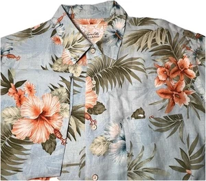 Tasso Elba Hawaiian Shirt Mens Size XXL Silk Linen Blend Blue - Picture 1 of 12