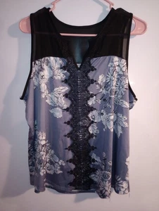 Maurices Blue Floral Sleeveless Vneck Blouse Sz XL - Picture 1 of 3