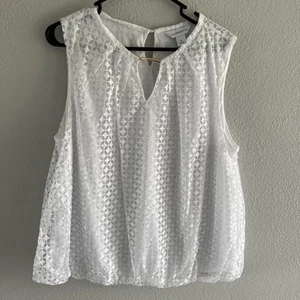 Liz Claiborne Shirt Women's LX Sleeveless White Lace Lined Gathered - Picture 1 of 8