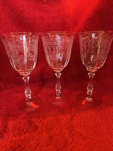 Lot Of 3 Fostoria Goblets Stemware Etched Meadow Rose Clear - Picture 1 of 13