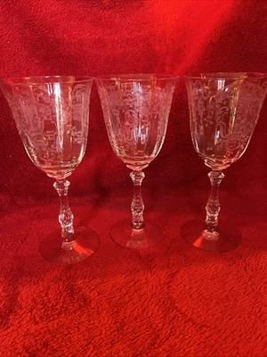 Lot Of 3 Fostoria Goblets Stemware Etched Meadow Rose Clear - Image 1 of 4