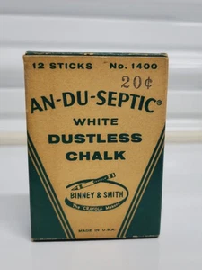 Vintage An-Du-Septic WHITE DUSTLESS CHALK No. 1400 Binney & Smith 7 STICKS Only  - Picture 1 of 9