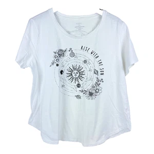 Homegirl Society Womens White T-Shirt 2X Sun and Moon Graphics Short Sleeves - Picture 1 of 6