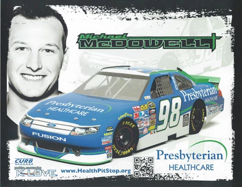 2012 MICHAEL MCDOWELL "PRESBYTERIAN HEALTHCARE" #98 NASCAR POSTCARD Cover