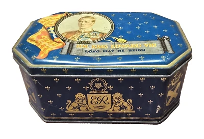 Caja de hojalata vintage Riley’s Toffee King Edward VIII publicidad Long May He Reign Foto 1 de 4