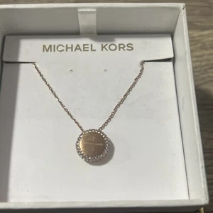 MICHAEL KORS Rose Gold Tone Pave Disc Pendent Necklace MKJ6180791 MKJ6180 NIB - Picture 1 of 1