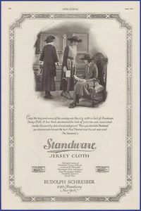 Telas de tela de jersey vintage 1920 de pie costura anuncio impreso efímero de los años 20 - Imagen 1 de 1