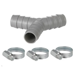 WASHING MACHINE DRAIN HOSE Y PIECE JOINER CONNECTOR SPLITTER KIT 17mm + 3 CLIPS - Picture 1 of 3