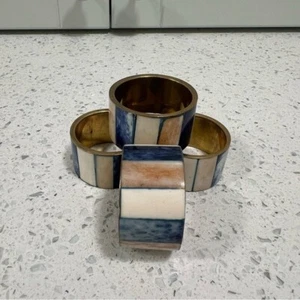 VINTAGE Capiz Shell Inlayed MCM Brass Napkin Rings | Set of 4 | Beach Theme - Bild 1 von 5