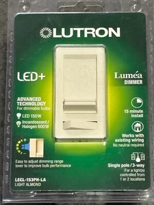 Lutron LECL-153PH-LA-C 120V 150W 1-Pole 3-Way CFL/LED Slide Dimmer Light Almond - Picture 1 of 2