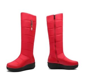 New Women Girls Winter Warm Snow Mid Calf Boots Thicken Wedge Round Toe Winter @