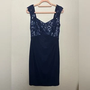 Neu mit Etikett Lauren Ralph Lauren dunkelblau Pailletten und Spitze geraffte Säule Etui-Kleid 10 - Bild 1 von 10