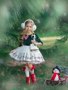 Dollcake Treats for Santa Vintage Print Dress w Bow Girls Holiday sz 6 - Picture 1 of 5
