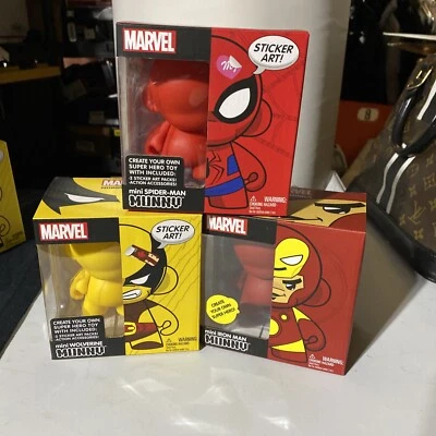 Kidrobot Marvel Mini Munny 4” Vinyl Figures DIY Spider-Man Wolverine Ironman NIB - Image 1 of 4