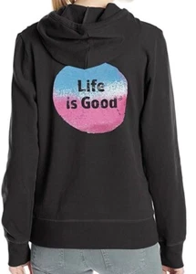 NWT Women's Life is Good Black Ombre Dot LS Hoodie Sweatshirt - Picture 1 of 6