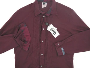 NEW Dolce & Gabbana Ruffled Shirt! e 54 Large *Maroon* *Slim Fit*  *Lightweight* - Picture 1 of 2