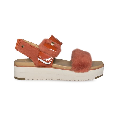 SANDALI DONNA UGG LE FLUFF ROSSO ROCK PELLE LANA FLATFORM TAGLIA US 8 UK 6 NUOVI