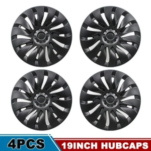 4X 19" Wheel Trim Hub Cover Replacement For Tesla Model Y 2018-2023 Matte Black - Picture 1 of 12