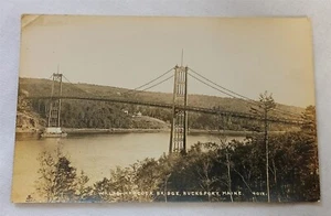 Cartolina fotografica vintage Waldo Hancock Bridge Bucksport Maine RPPC - Foto 1 di 2