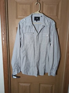 Ocean Current Men's L Gray And White Striped Button Up Long Sleeve Shirt - Picture 1 of 16