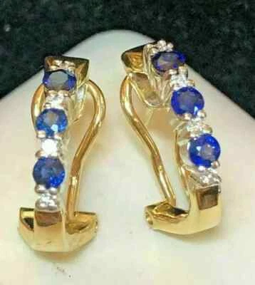2.5Ct Round Cut Lab-Created Sapphire Women Hoop Earrings 14k Yellow Gold Plated! - Image 1 of 3