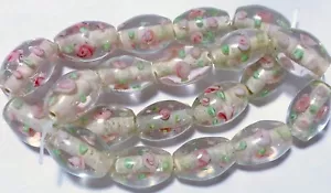 Bead, 10 Lampwork Glass Clear & Pink Flower 14x11mm Oval Beads with 2.5mm Hole * - Picture 1 of 4