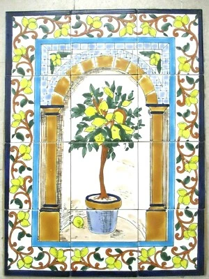 Hand Painted Ceramic tile art Mosaic wall mural Panel Lemon Tree BACKSPLASH  - Image 1 of 4