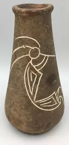 Kokopelli Modern Rustic Teracotta Vase Signed Digs Distressed Carved Fire Marked - Picture 1 of 5