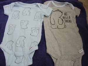 LOT OF 2 BOY'S BABY BLUE/GRAY CUTE BEAR PRINTS SUMMER 1 PC. ONESIES SIZE 0-3M - Picture 1 of 3