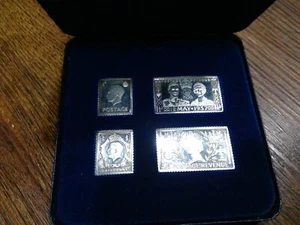 4 IGNOT COIN STAMP PRESETATION BOX ELIZABETH GEORGE VI EDWARD VIII 925silver=53g - Picture 1 of 4