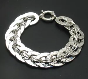 8.5" Hammered Shiny Oval Link Bracelet Senora Lock Real Sterling Silver QVC - Picture 1 of 4