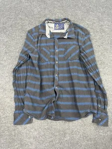 Rugby Black and Blue Striped L/S Button Up Flannel Shirt Sz LG 100% Cotton - Picture 1 of 6