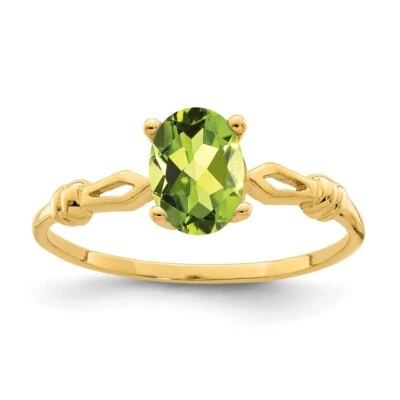 Anillo de compromiso de peridoto de oro amarillo de 14k talla 6 Foto 1 de 3