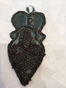 Vintage VICTORIAN “B” turquoise Beaded Slipper Wall Pocket Psalm 103:12 44DX - Picture 1 of 5