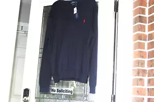 POLO RALPH LAUREN BLU NAVY MAGLIONE SCOLLO A V PIMA COTONE UOMO TG XL NUOVO CON ETICHETTE - Foto 1 di 7