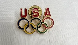 USA Olympics 5 Rings in Color Souvenir Lapel Pin USA in Red (Z1) - Picture 1 of 4