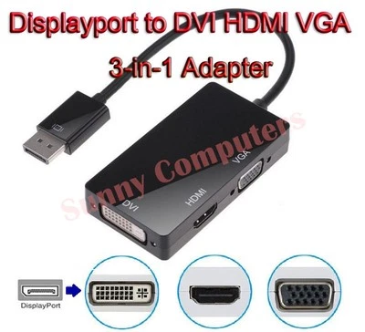 3 in 1 DisplayPort DP to HDMI DVI VGA Audio USB Adapter Converter Cable For PC - Image 1 of 2