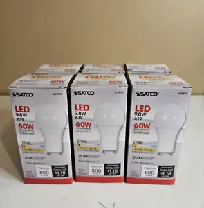 Satco S29840 9.8 Watt A19 LED Bulb 2700K Warm White GU24 Base 800 Lumens 6 PACK - Picture 1 of 6