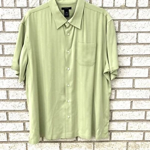 CEZANI SHORT SLEEVE BUTTON DOWN 98% SILK MEN SHIRT GREEN SZ XXL - Picture 1 of 12