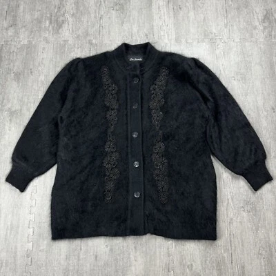 CHAQUETA CÁRDIGAN DE COLECCIÓN LEE SANDS NEGRA CON CUENTAS PARA MUJER ANGORA BORROSA CON BOTONES OS Foto 1 de 4