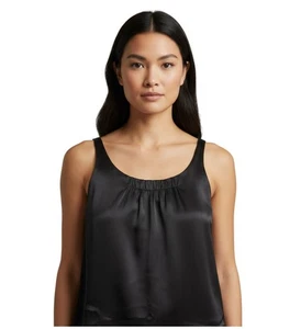 A4 NEW EILEEN FISHER Black Silk Pleated Front Detail Silk Lined Tank Top Size L - Picture 1 of 5